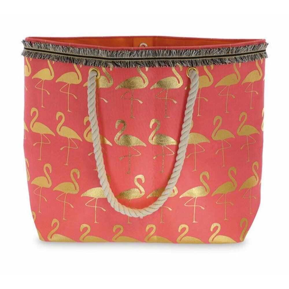 Pink Flamingo Tropical one size gold pink Handles Lined Tote  Beach Bag NWT's